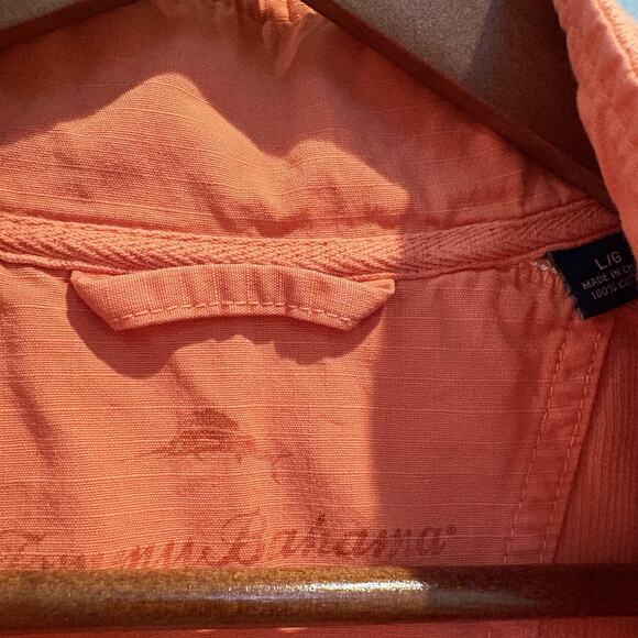 Tommy Bahama Sweater Mens Large Orange Cotton Quarter Zip Marlin Logo Pullover - Picture 2 of 13